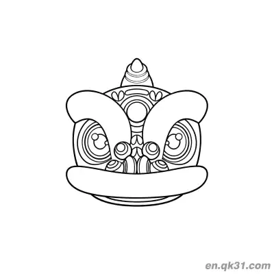 Free printable Chinese New Year Coloring Page with Geometric Lion Dance Head coloring page