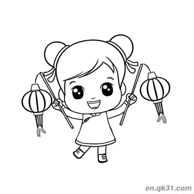 Free printable Chinese New Year Coloring Page with Girl Holding Two Lanterns coloring page