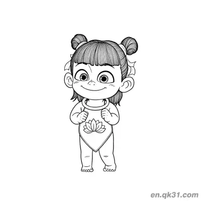 Free printable Chinese New Year Coloring Page with Girl in Lotus Outfit coloring page