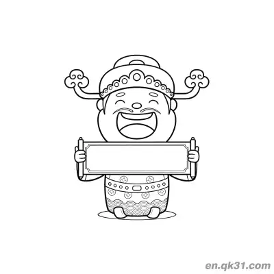 Free printable Chinese New Year Coloring Page with God of Wealth and Blank Scroll coloring page
