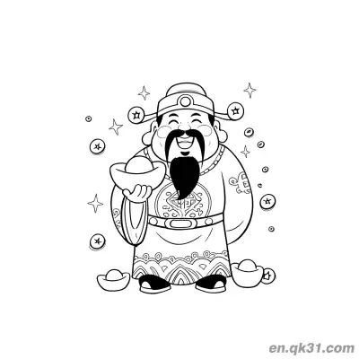 Free printable Chinese New Year Coloring Page with God of Wealth and Gold Ingots coloring page