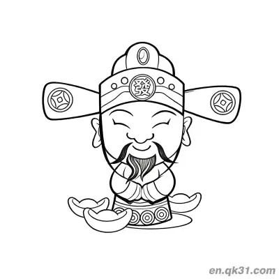 Free printable Chinese New Year Coloring Page with God of Wealth Head and Fa Character coloring page