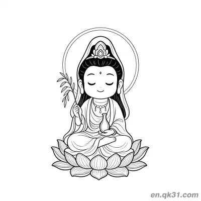 Free printable Chinese New Year Coloring Page with Guanyin Holding Willow Branch on Lotus coloring page