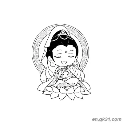 Free printable Chinese New Year Coloring Page with Guanyin on Lotus and Halo coloring page