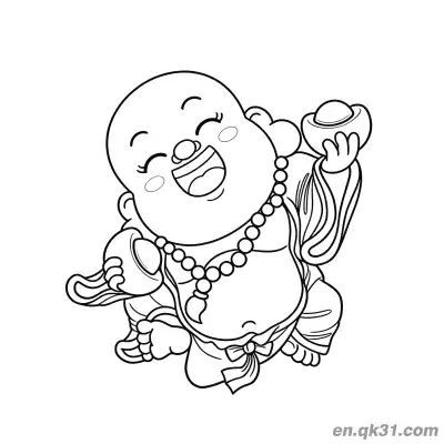 Free printable Chinese New Year Coloring Page with Happy Buddha and Gold Ingot coloring page