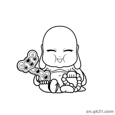 Free printable Chinese New Year Coloring Page with Happy Buddha Holding Ruyi Scepter coloring page