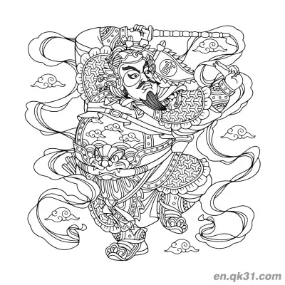 Free printable Chinese New Year Coloring Page with Intricate Door God Pattern coloring page