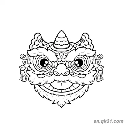 Free printable Chinese New Year Coloring Page with Intricate Lion Dance Head coloring page