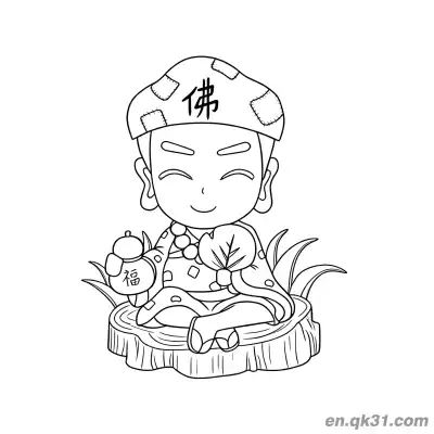 Free printable Chinese New Year Coloring Page with Ji Gong Sitting on Tree Stump coloring page