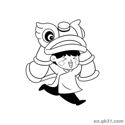 Free printable Chinese New Year Coloring Page with Kid Dancing in Lion Dance Head coloring page
