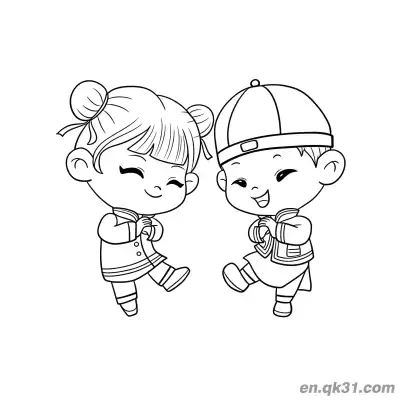 Free printable Chinese New Year Coloring Page with Kids Doing New Year Greetings coloring page
