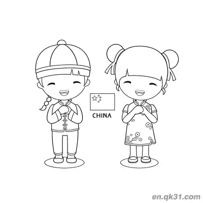 Free printable Chinese New Year Coloring Page with Kids Greeting and China Flag coloring page