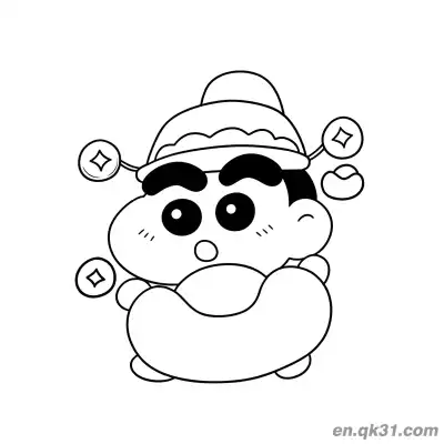 Free printable Chinese New Year Coloring Page with Shinchan Dressed as God of Wealth coloring page