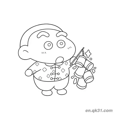 Free printable Chinese New Year Coloring Page with Shinchan Holding Firecrackers coloring page