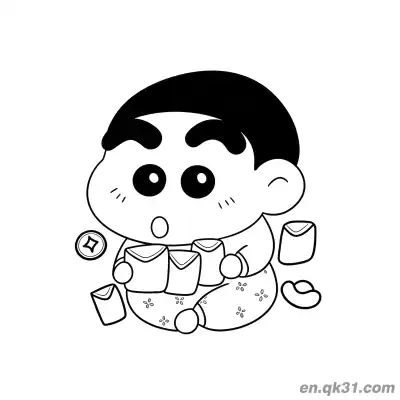 Free printable Chinese New Year Coloring Page with Shinchan Holding Red Envelopes coloring page