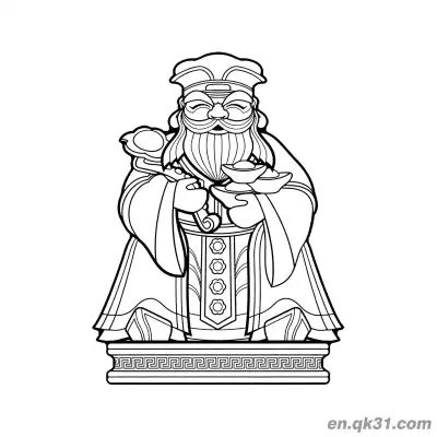Free printable Chinese New Year Coloring Page with Standing Fu De Zheng Shen Statue coloring page