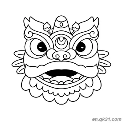 Free printable Chinese New Year Coloring Page with Traditional Patterned Lion Dance Head coloring page