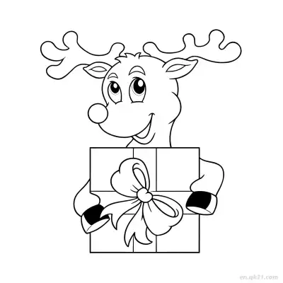 Free printable Reindeer Holding Gift Coloring Page coloring page