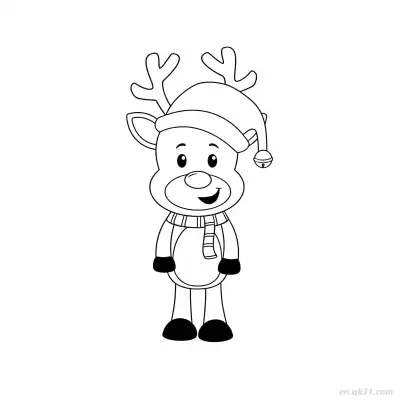 Free printable Reindeer with Santa Hat and Scarf Coloring Page coloring page