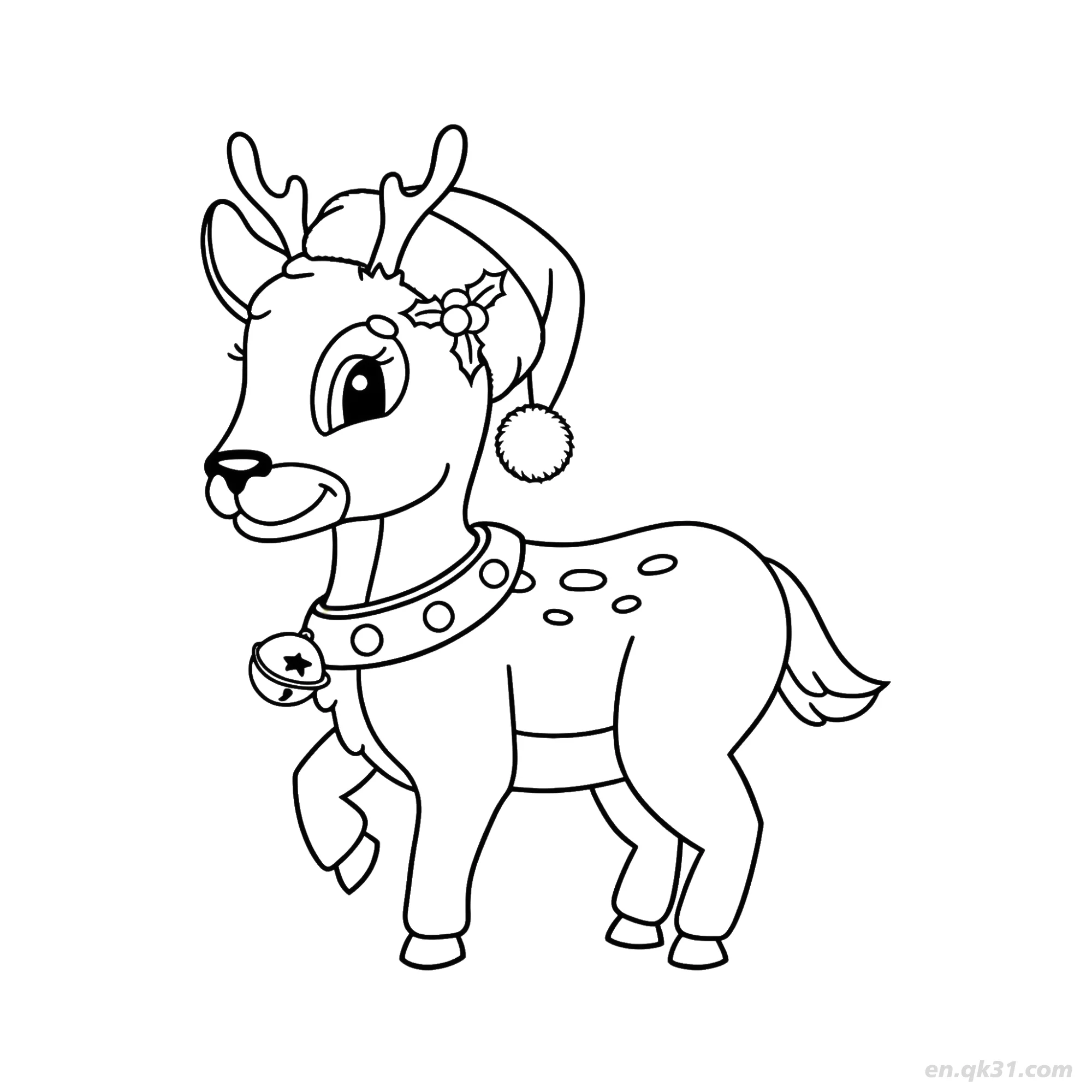 Reindeer with Santa Hat Coloring Page – Free Printable Coloring Page for Kids and Adults