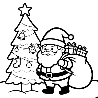 Free printable Santa Claus and Christmas Tree  Coloring Page - Free Printable Christmas PDFS Coloring Sheets coloring page