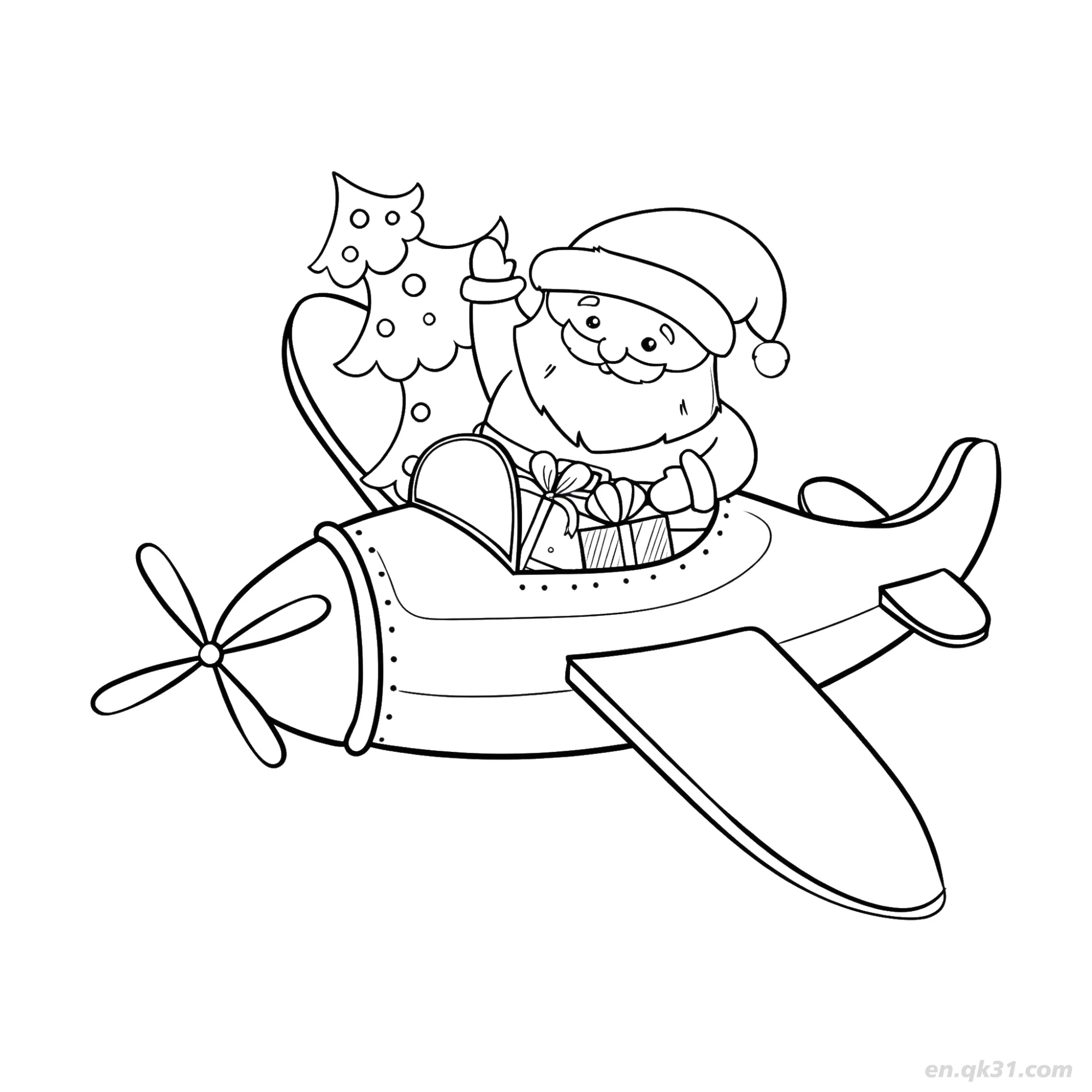 Santa Flying Airplane with Gifts Coloring Page – Free Printable Coloring Page for Kids and Adults