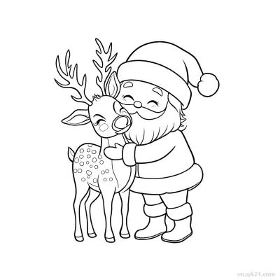 Free printable Santa Hugging Reindeer Coloring Page coloring page