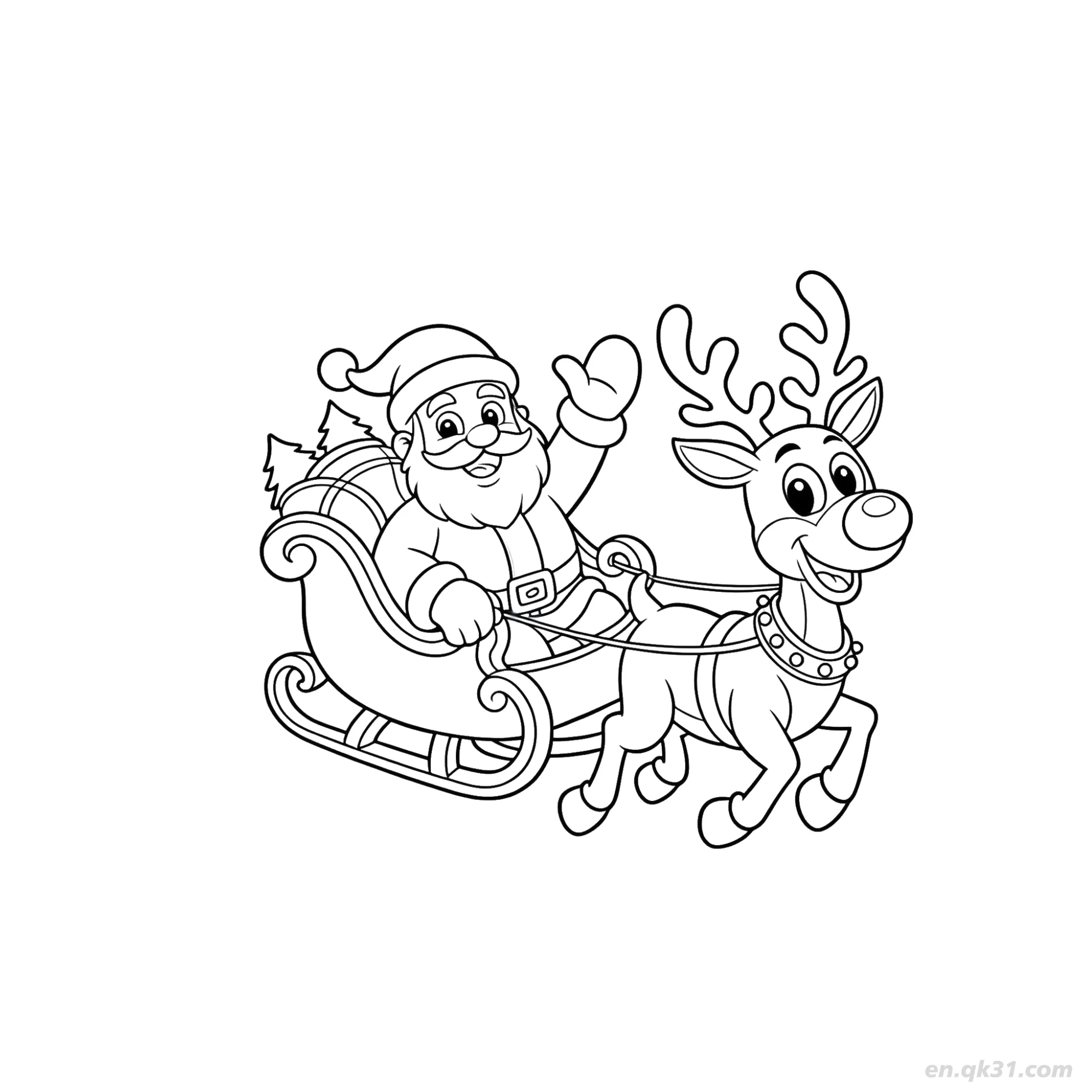 Santa Sleigh with Christmas Trees Coloring Page – Free Printable Coloring Page for Kids and Adults
