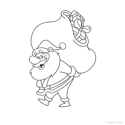 Free printable Santa Walking with Gift Sack Coloring Page coloring page