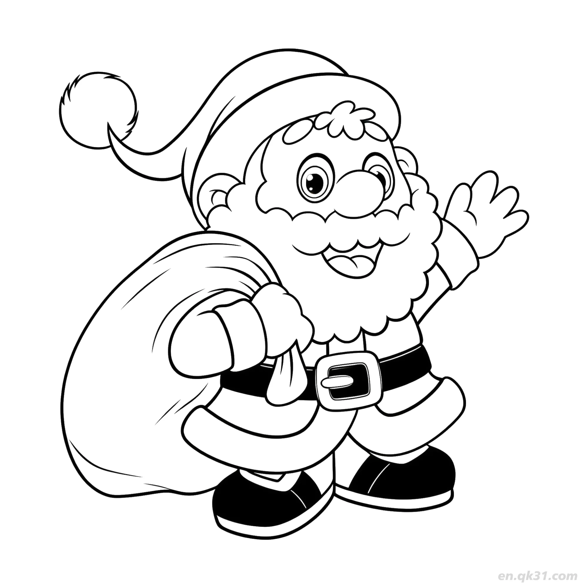 Santa Waving with Sack Coloring Page – Free Printable Coloring Page for Kids and Adults