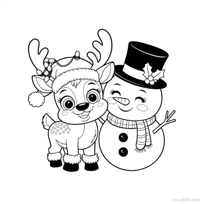 Free printable Snowman and Reindeer Holiday Coloring Page coloring page