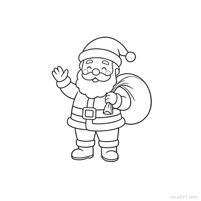 Free printable Waving Santa with Gift Sack Coloring Page coloring page