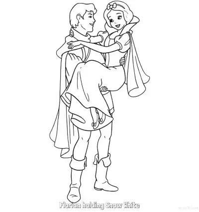 Free printable Prince Florian Holding Snow White Coloring Page coloring page