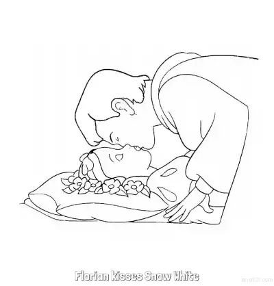 Free printable Prince Florian Kissing Snow White Coloring Page coloring page