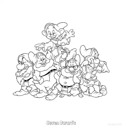 Free printable Seven Dwarfs Group Coloring Page coloring page