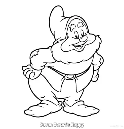 Free printable Seven Dwarfs Happy Coloring Page coloring page