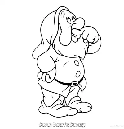 Free printable Seven Dwarfs Sneezy Coloring Page coloring page