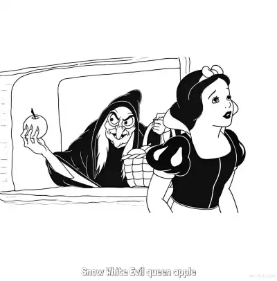 Free printable Snow White Evil Queen and Apple Coloring Page coloring page
