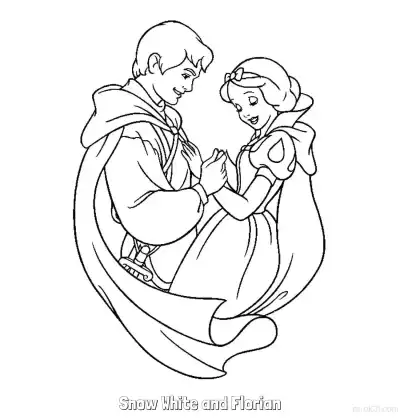 Free printable Snow White and Prince Florian Looking at Each Other Coloring Page coloring page