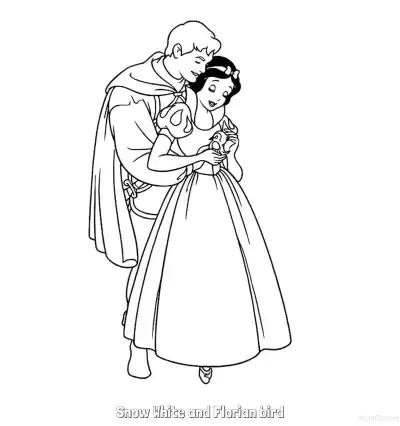 Free printable Snow White Prince Florian and Bird Coloring Page coloring page
