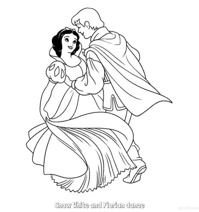 Free printable Snow White and Prince Florian Dancing Coloring Page coloring page