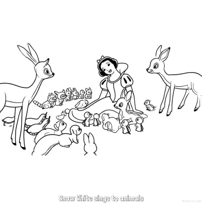 Free printable Snow White Singing to Animals Coloring Page coloring page