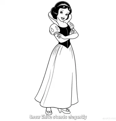 Free printable Snow White Standing Elegantly Coloring Page coloring page