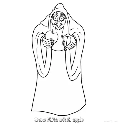 Free printable Witch with Poison Apple Coloring Page coloring page