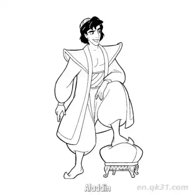 Free printable Aladdin Standing with One Foot on Stool Coloring Page coloring page