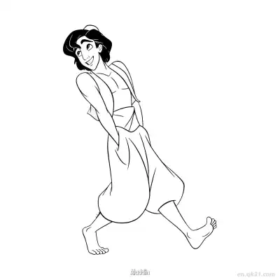 Free printable Aladdin Walking and Looking Back Coloring Page coloring page