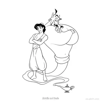 Free printable Aladdin and Genie Classic Duo Coloring Page coloring page