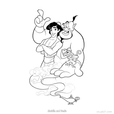 Free printable Aladdin Genie and Abu Group Coloring Page coloring page