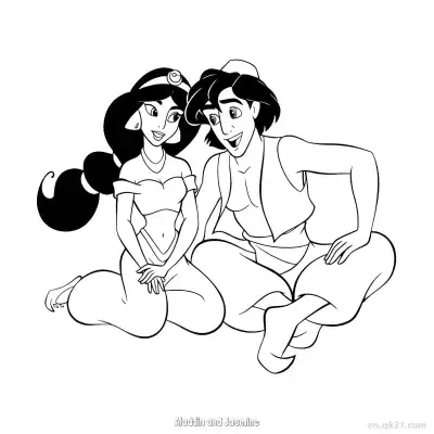Free printable Aladdin and Jasmine  Coloring Page - Free Printable Disney Aladdin PDFS Coloring Sheets coloring page