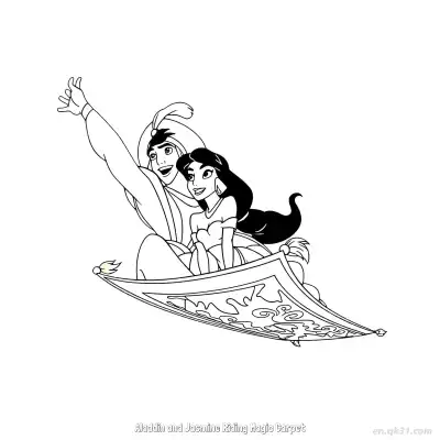 Free printable Aladdin and Jasmine Riding Magic Carpet Coloring Page coloring page